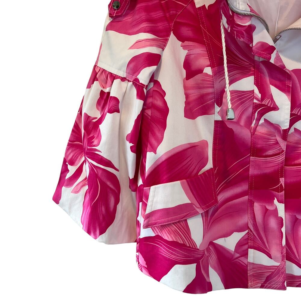 Cache Womens Zip Up Puffer Sleeve Jacket Floral Pink White Medium - Picture 3 of 7